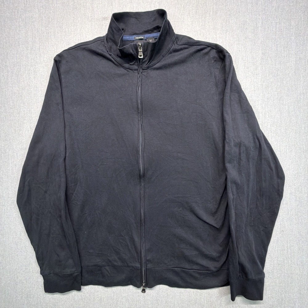 BOSS Hugo Boss Sweater Mens XXL Black Full Zip Jacket Pima Cotton Preppy Light